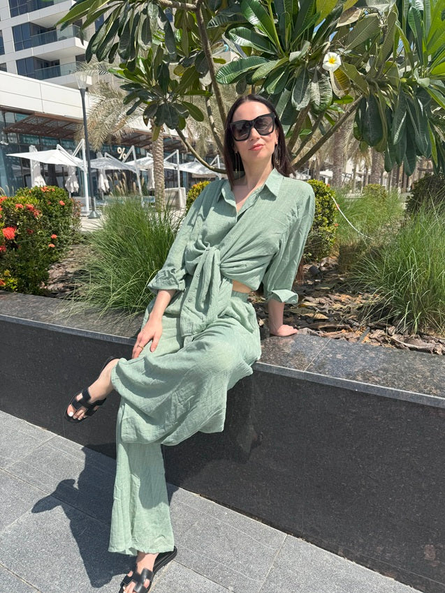 Double Cotton Powder Green Shirt